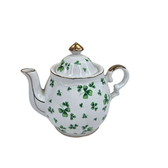 Vintage Lefton Teapot Musical Irish Shamrock St Patricks Day Music Box Japan - Picture 1 of 6